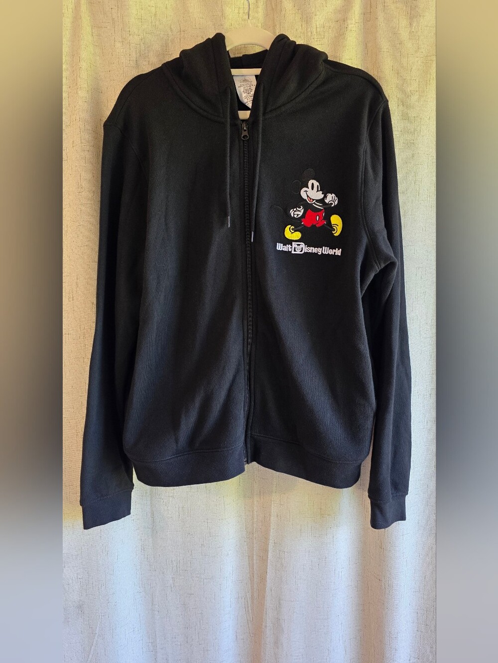Official Walt Disney World Black Zip Hoodie with Mickey Mouse Graphic L